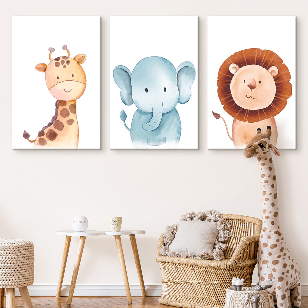 Safaritiere in Aquarell in einem Interieur