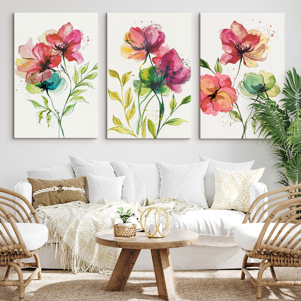 Blüten in Aquarell in einem Interieur