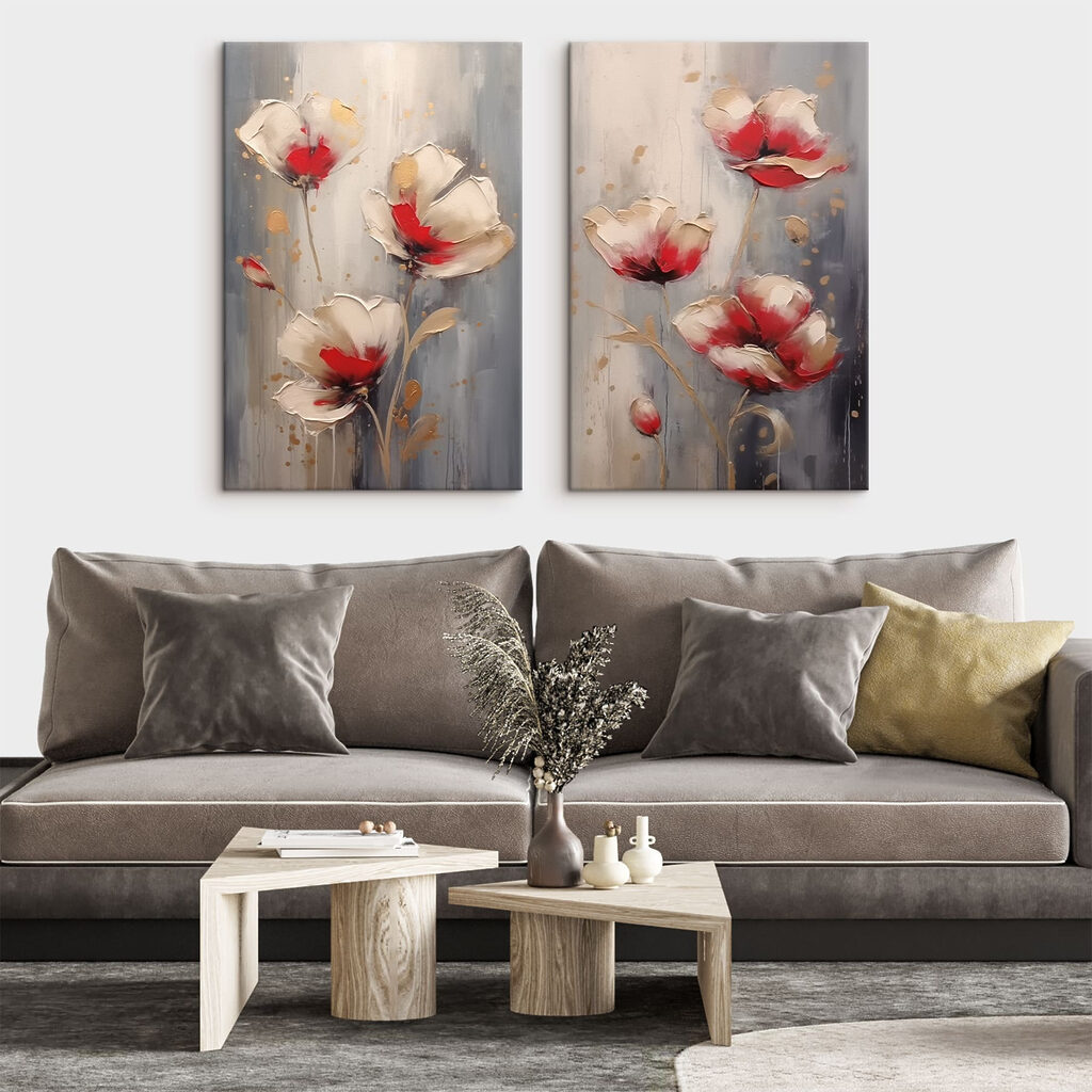 Blüten mit roten Herzen in einem Interieur