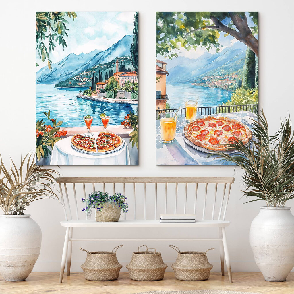 Pizza am Wasser in einem Interieur