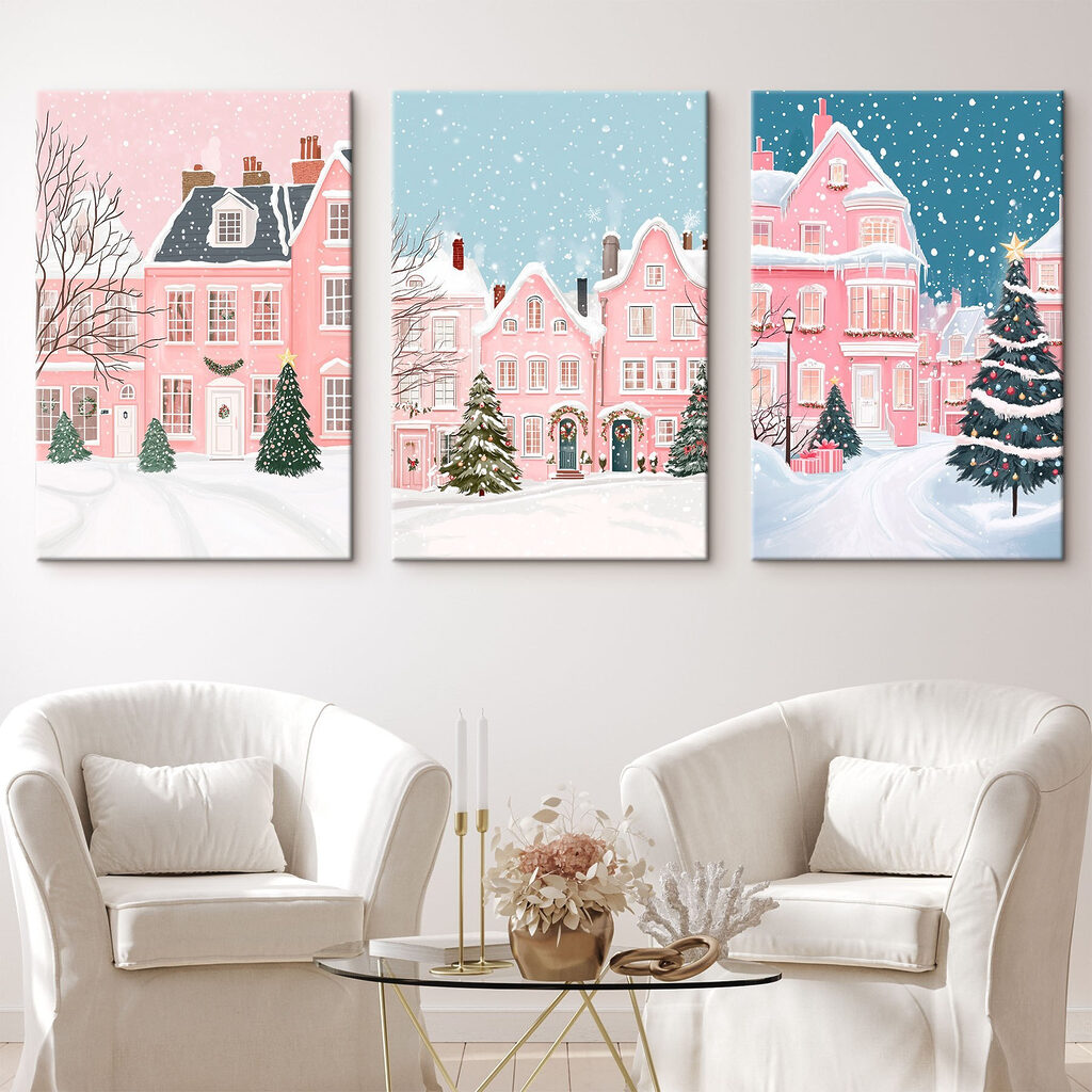 Dorf im Schnee in einem Interieur