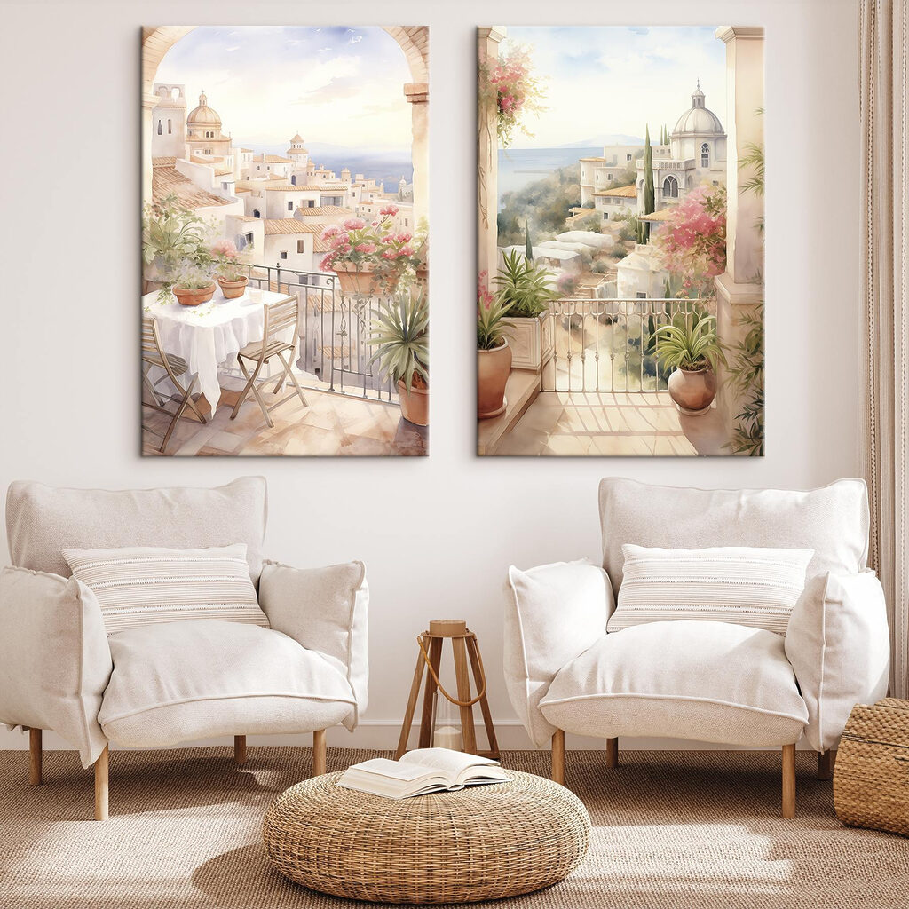 Balkone über der Küste in einem Interieur