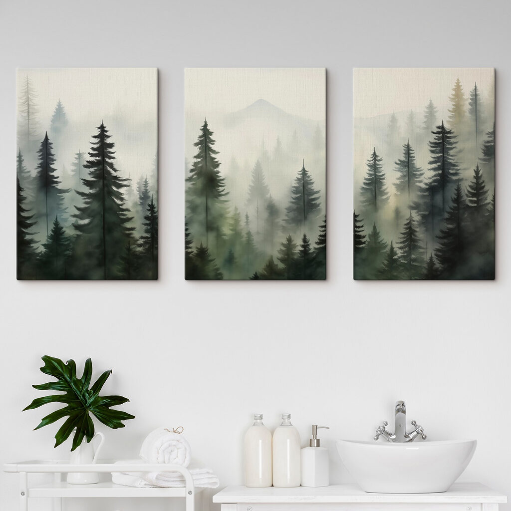 Nadelwald im Nebel in einem Interieur