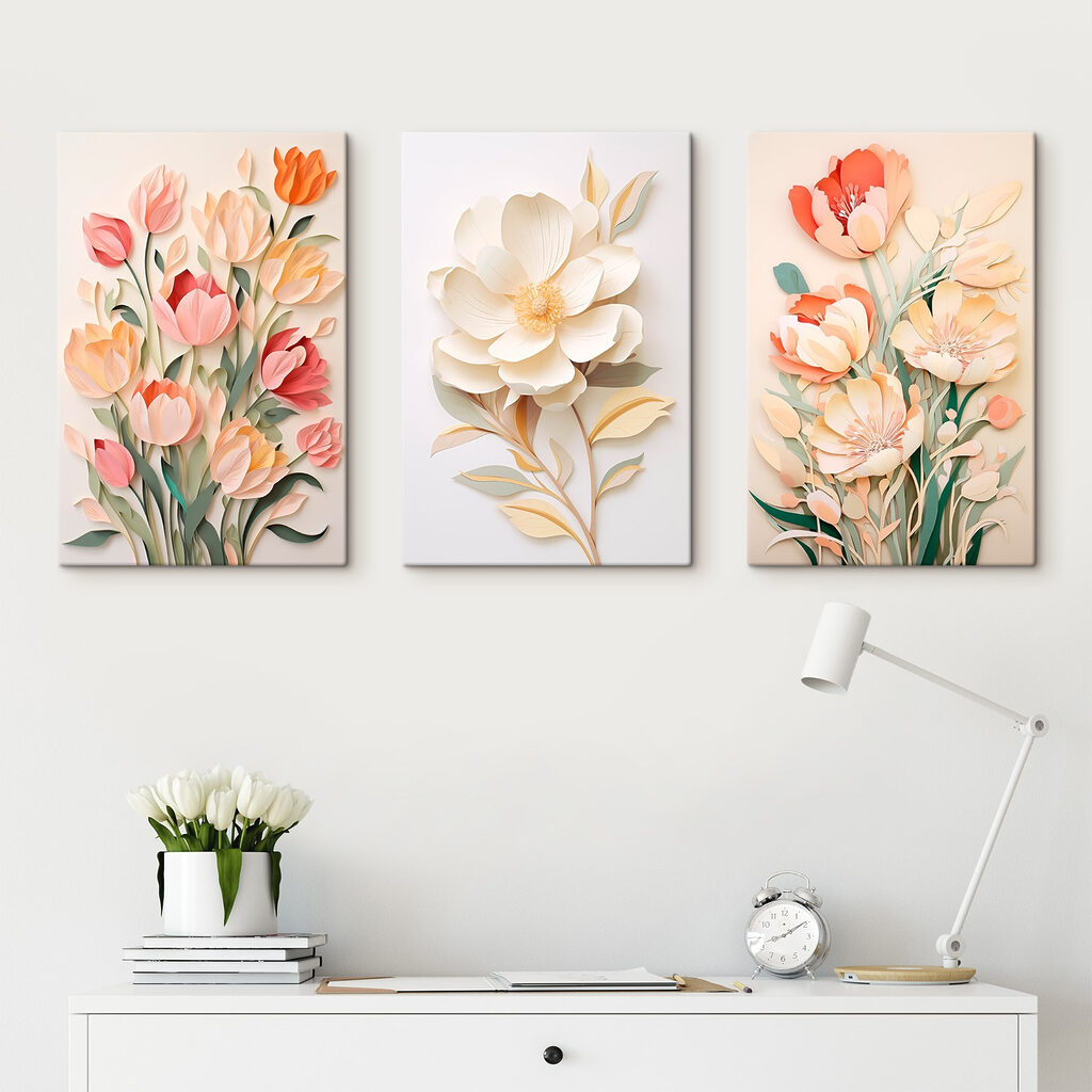 Pastellblüten in Schichten in einem Interieur