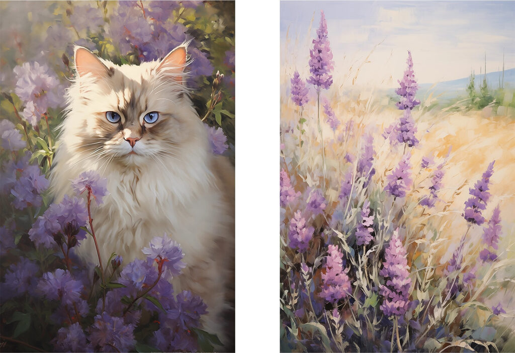 Katze im Blumenfeld — ganzes Design