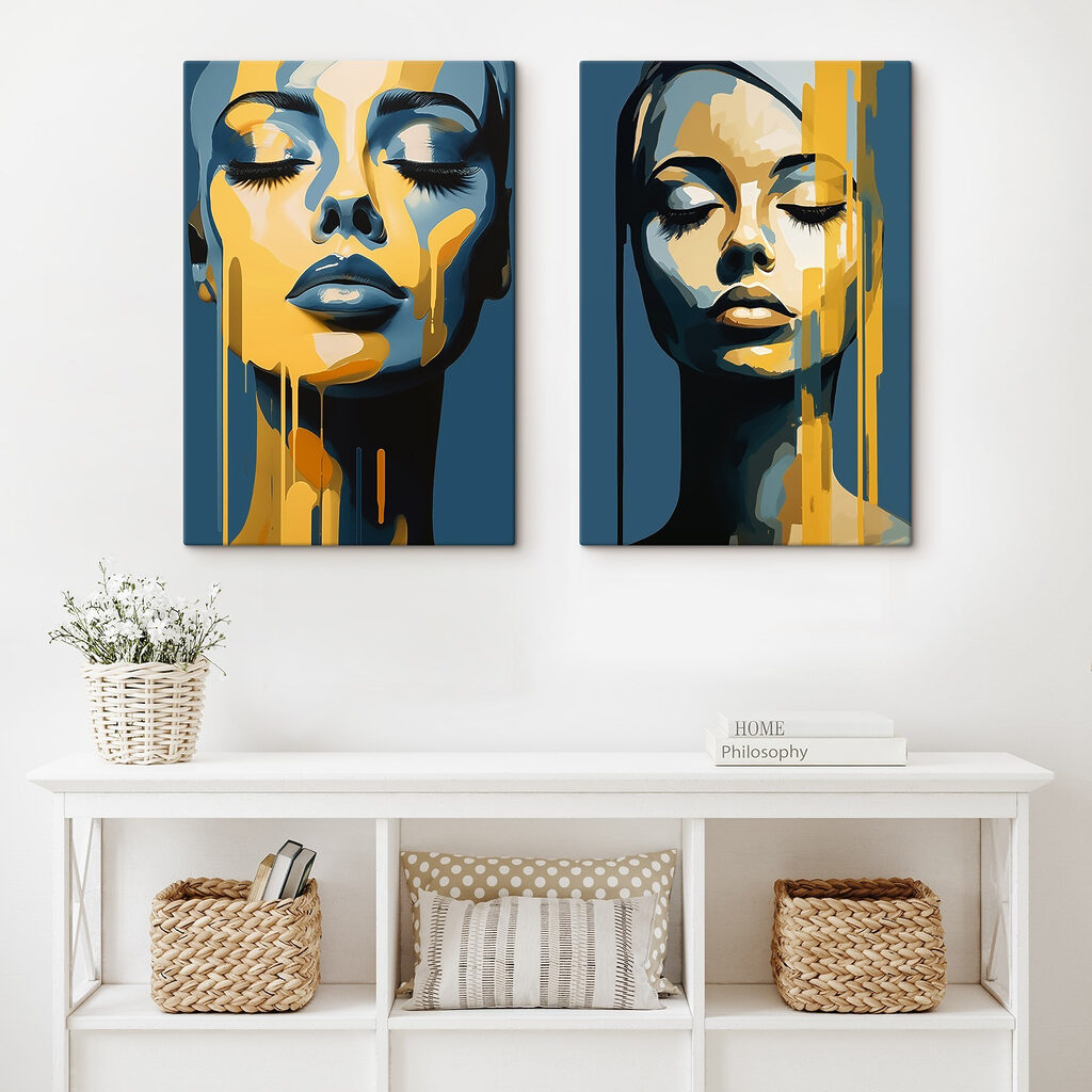 Gesicht mit tropfendem Gelb in einem Interieur