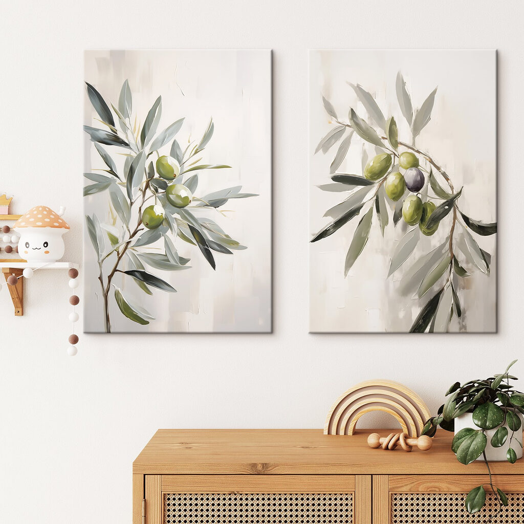 Olivenzweige in Aquarell in einem Interieur