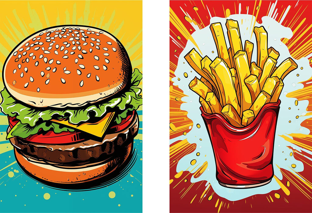 Burger und Pommes — ganzes Design