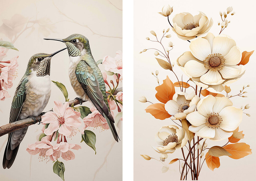 Vögel und Blüten — ganzes Design