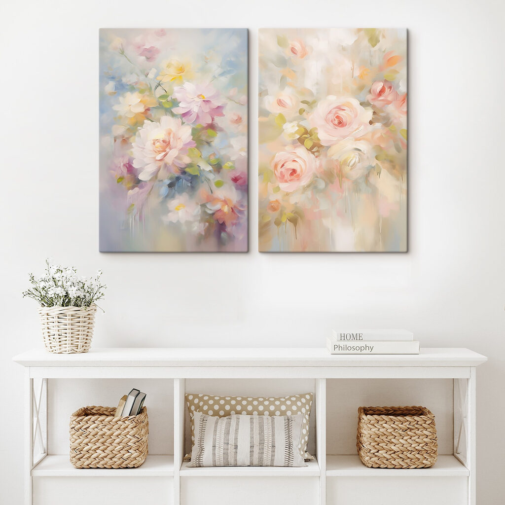 Blumen in sanftem Aquarell in einem Interieur