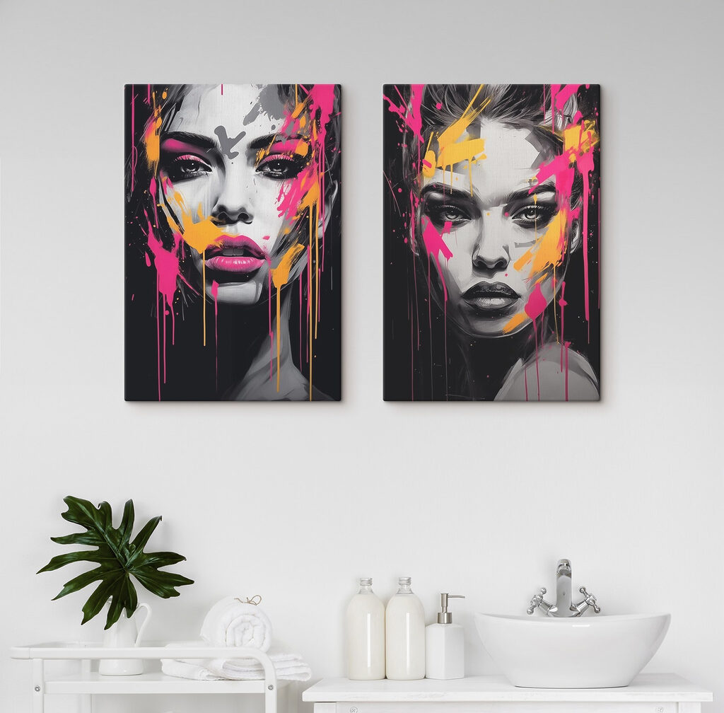 Gesichter voller Farbe in einem Interieur