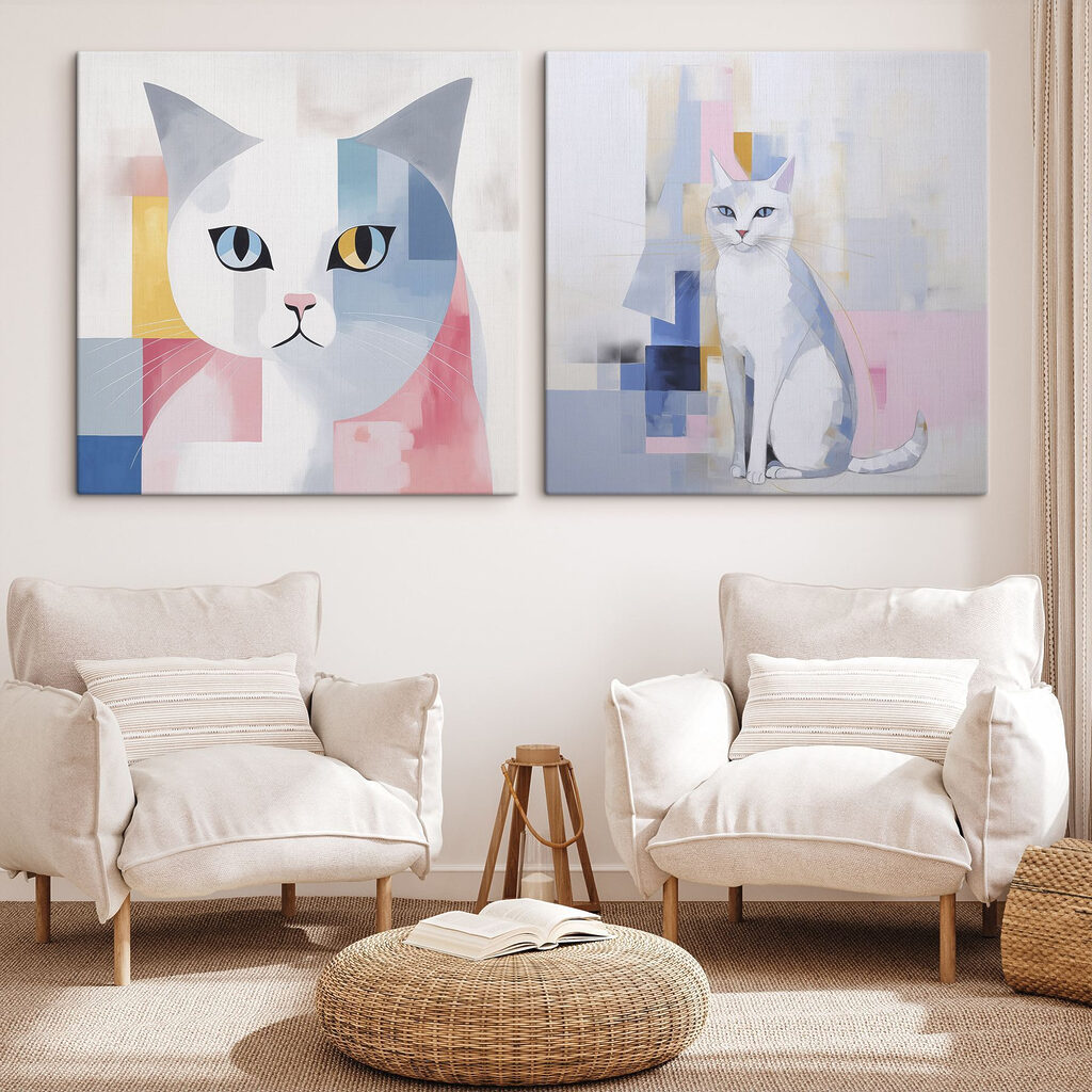 Katzen in Farbflächen in einem Interieur