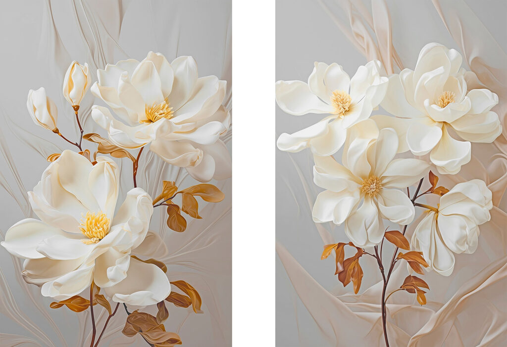 Blüten vor Faltenwurf — ganzes Design