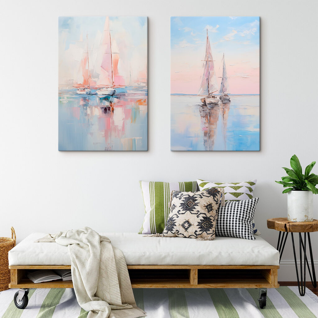Segelboote in sanften Farben in einem Interieur