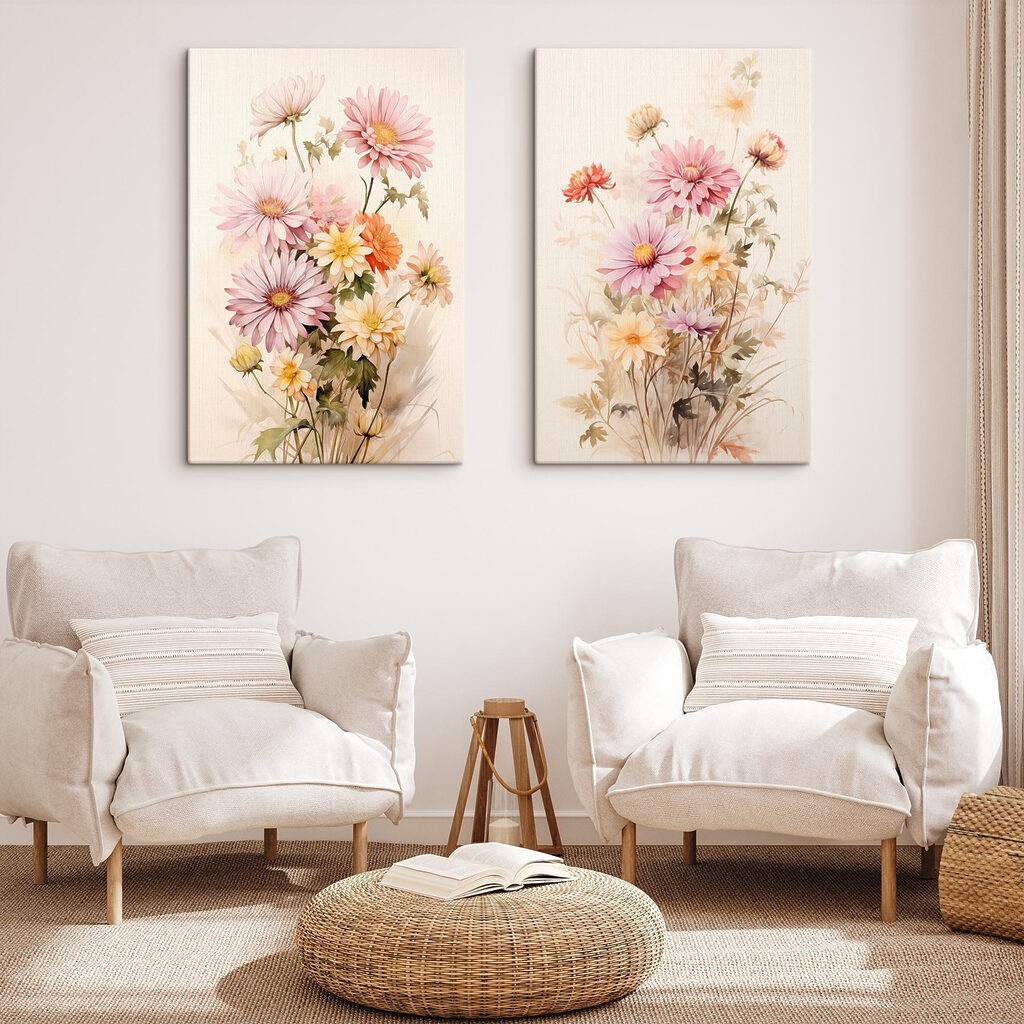 Gartenblumen in Aquarell in einem Interieur