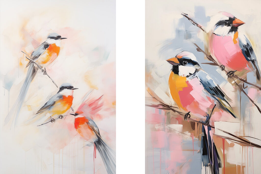 Vögel auf Zweigen — ganzes Design