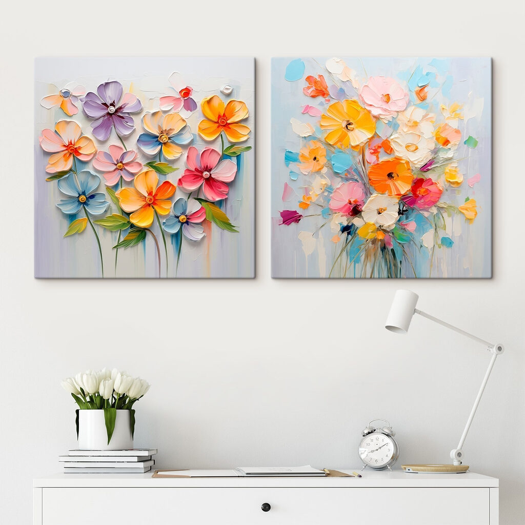 Fröhliche Blumen auf Weiß in einem Interieur