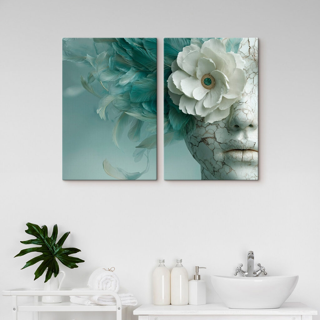 Blüte und Federn in einem Interieur
