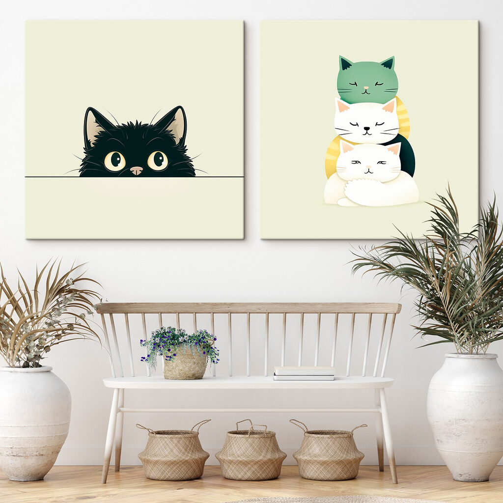 Gestapelte Katzen in einem Interieur