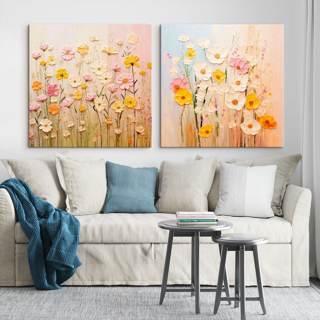 Blumenwiese in Pastell in einem Interieur