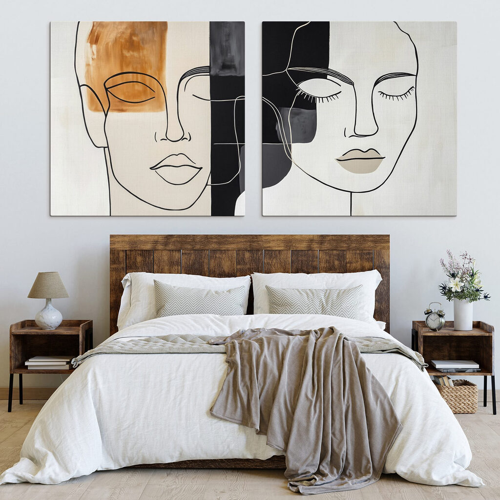 Gesichter aus einer Linie in einem Interieur