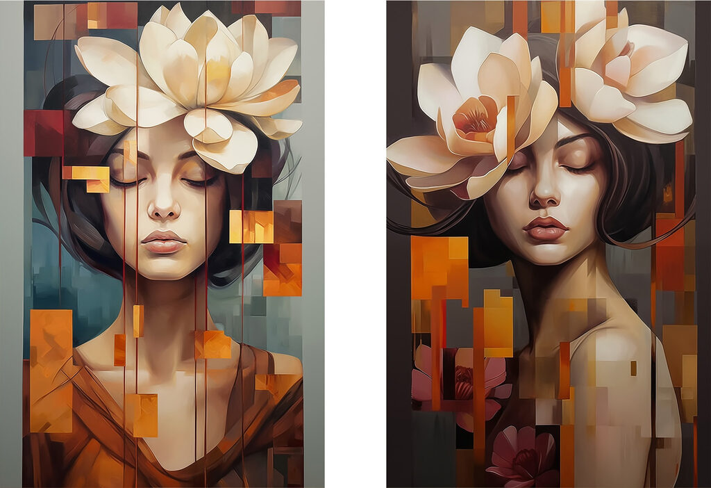 Träumerin mit Blüten — ganzes Design