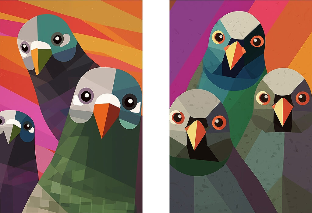 Neugierige Vögel — ganzes Design