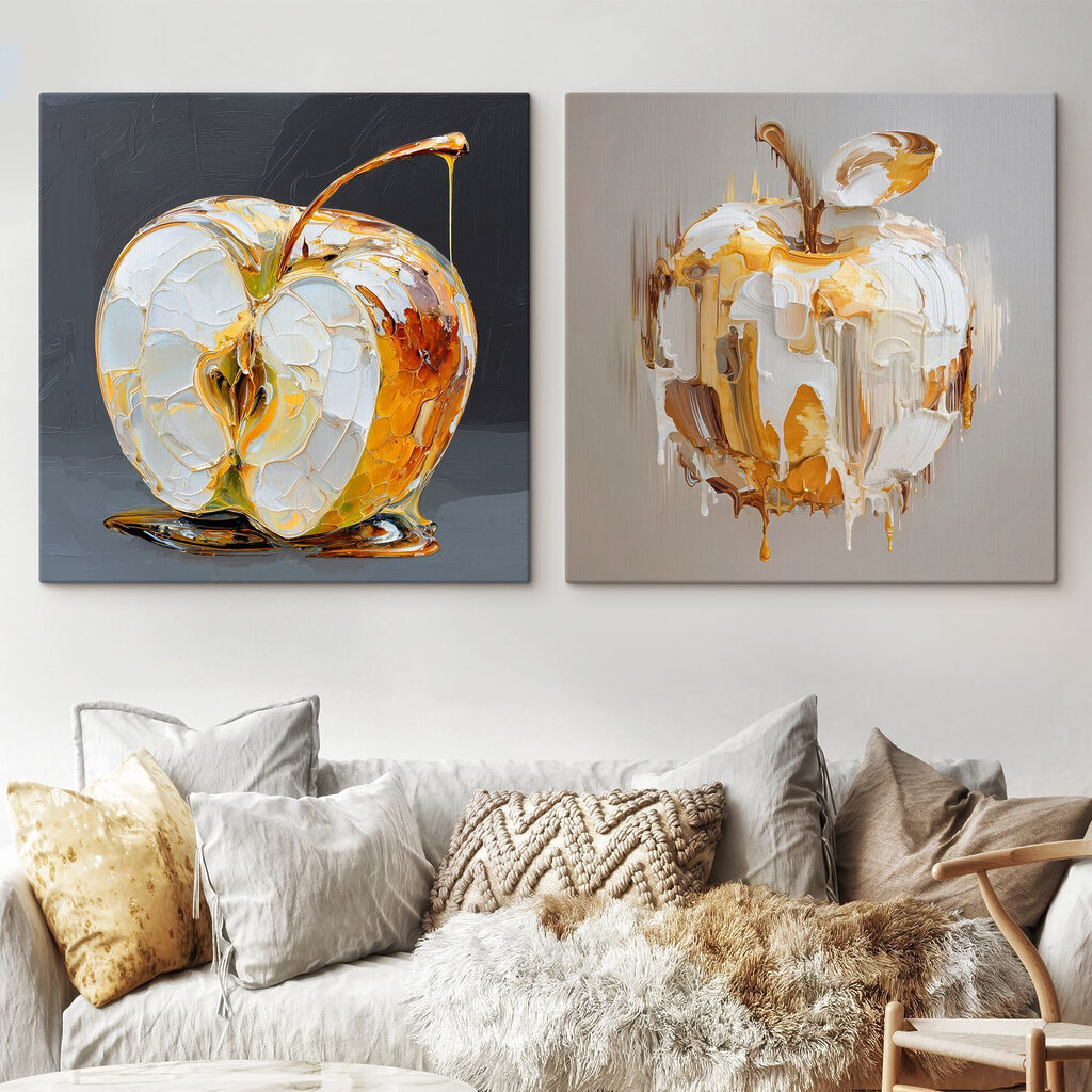 Äpfel in Gold in einem Interieur