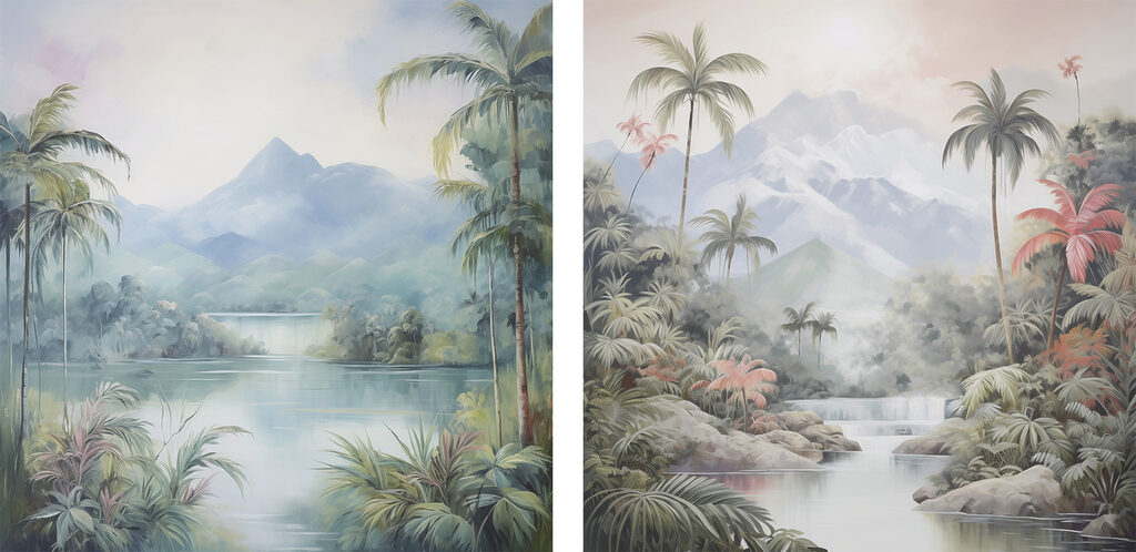 Tropenlandschaft im Dunst — ganzes Design