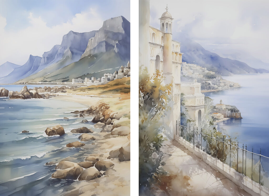 Küste in Aquarell — ganzes Design