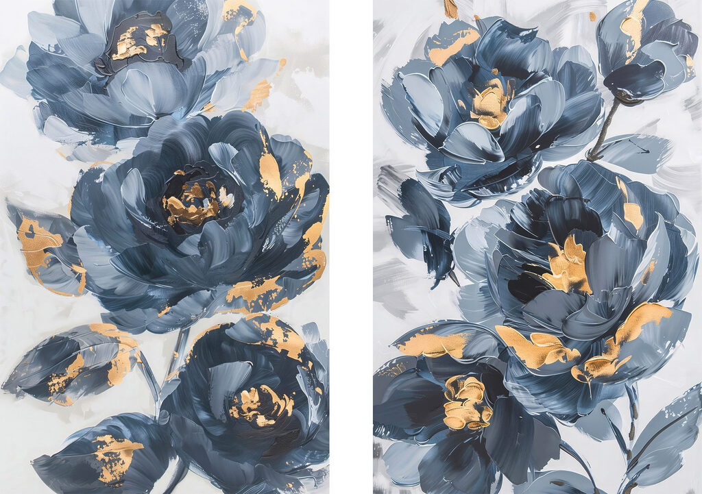 Blaue Blüten mit Gold — ganzes Design