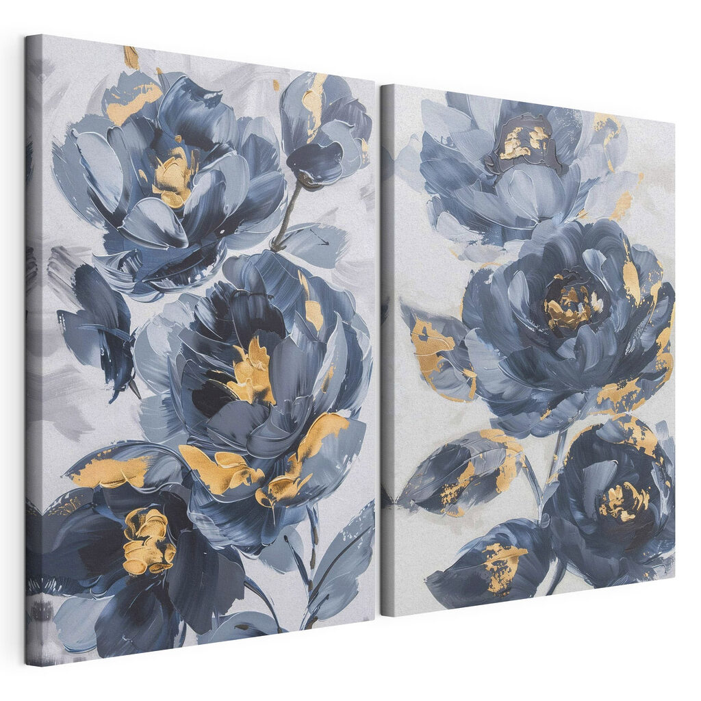 Blaue Blüten mit Gold — Produktansicht