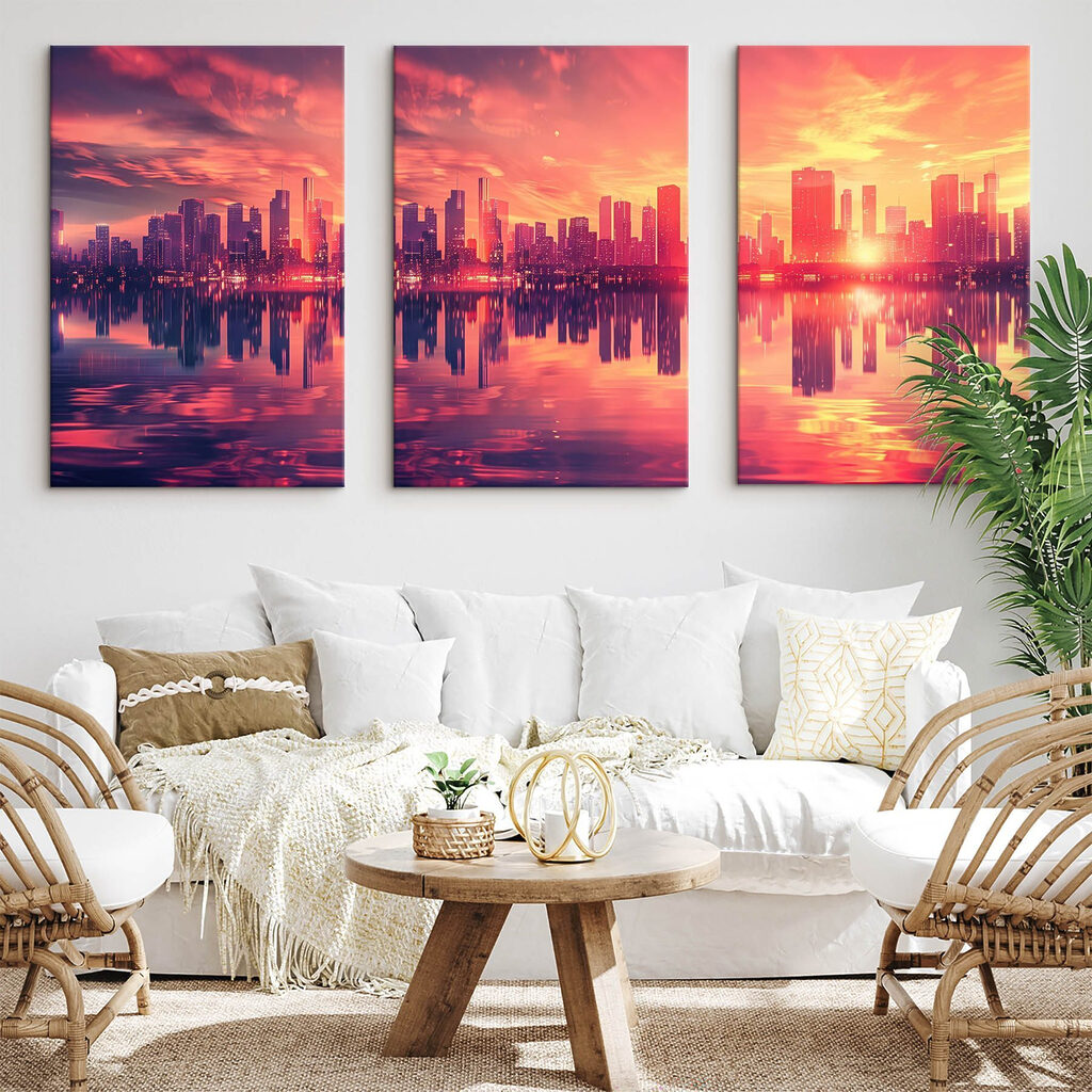 Skyline im Abendrot in einem Interieur