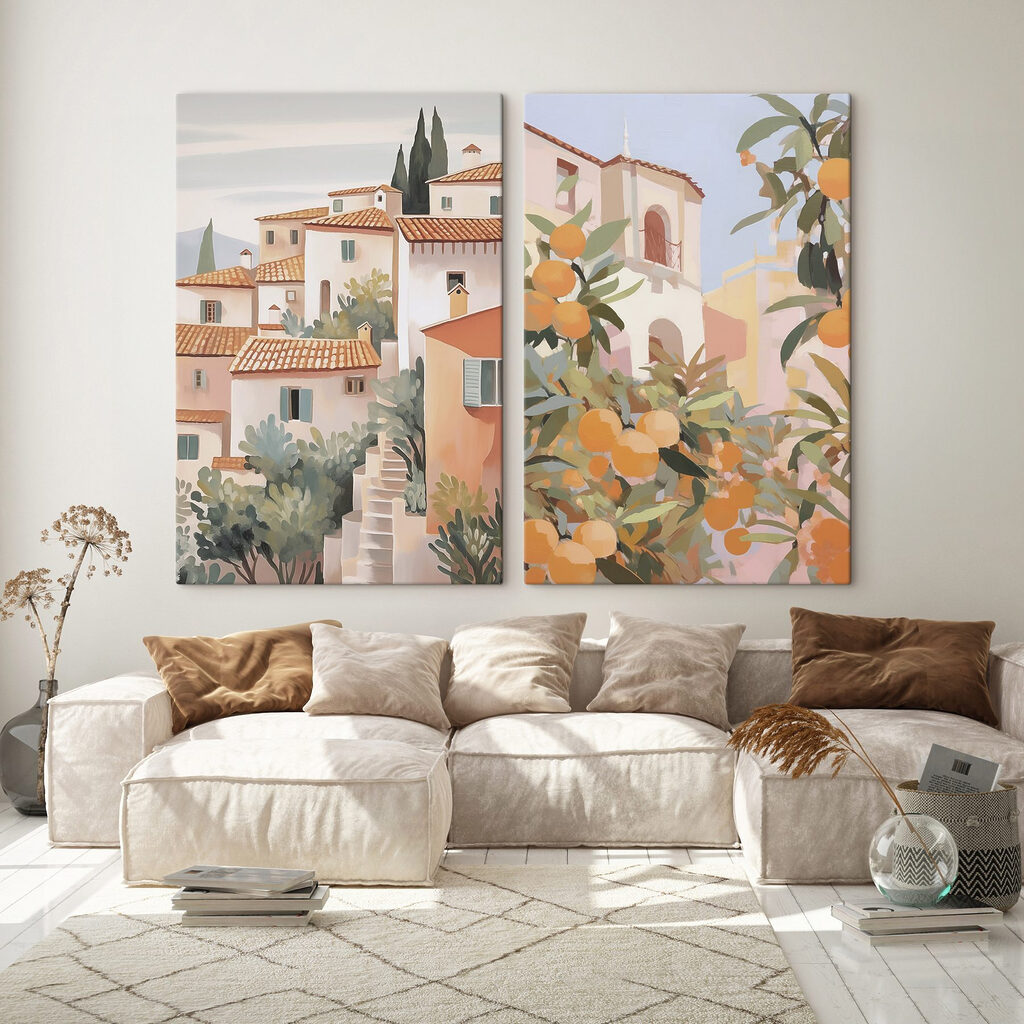 Dorf im Sonnenlicht in einem Interieur