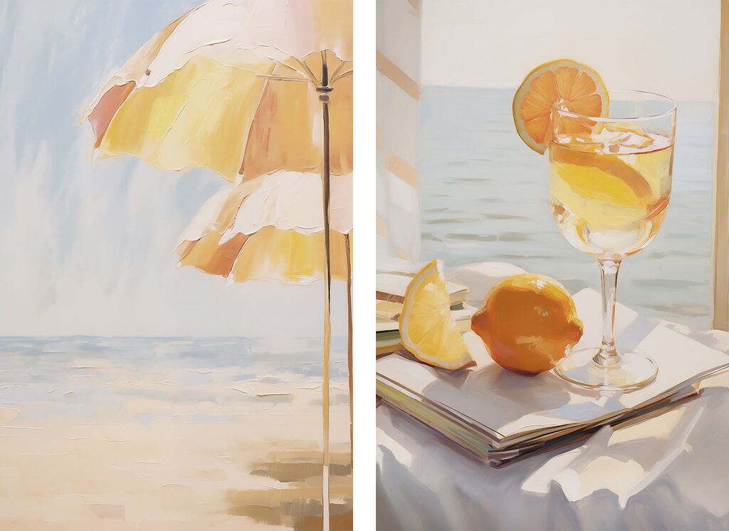 Zitrone und Sonnenschirm — ganzes Design