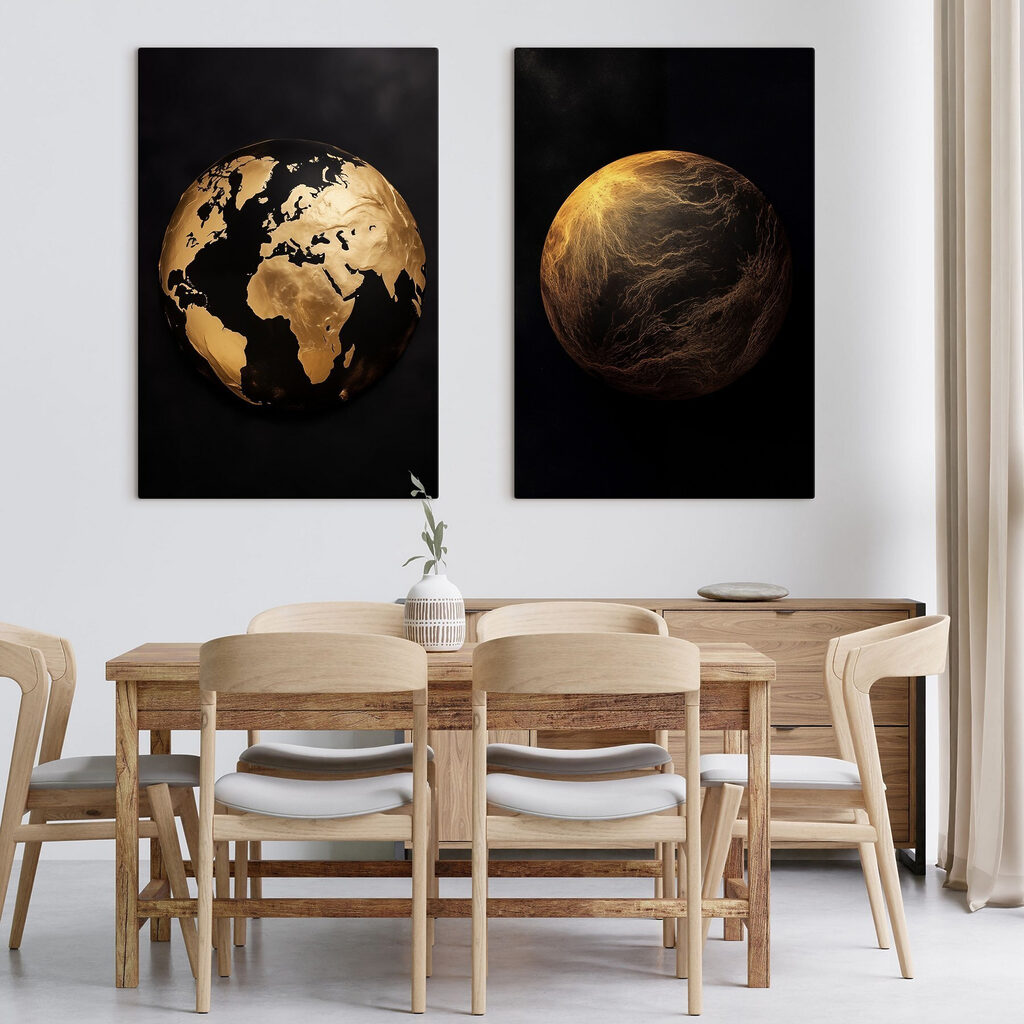 Goldene Planeten in einem Interieur