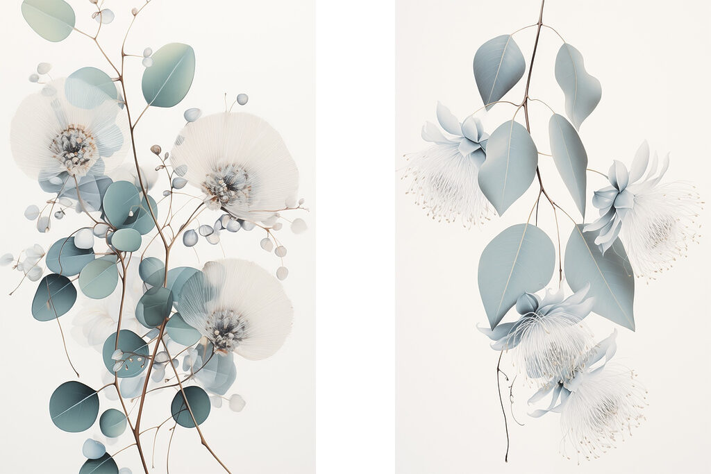 Wattige Blüten an Zweigen — ganzes Design