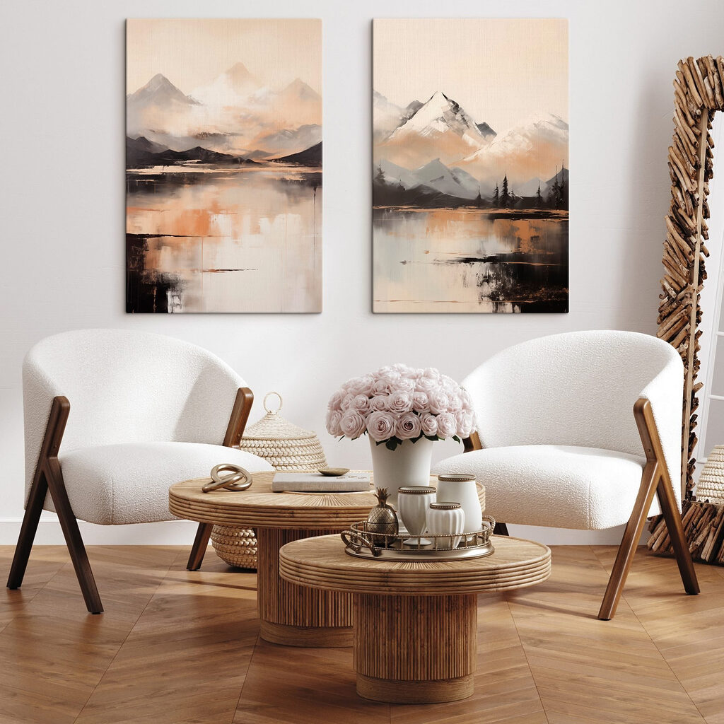 Berge am See in einem Interieur