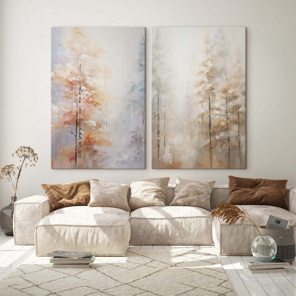 Wald im sanften Nebel in einem Interieur