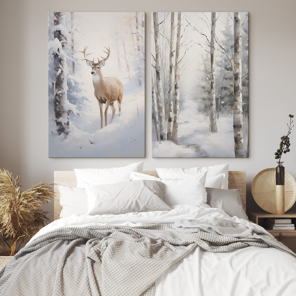 Hirsch im Schnee in einem Interieur