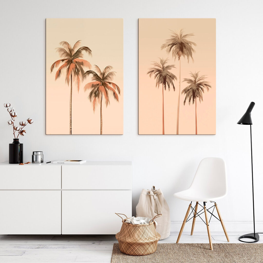 Palmen im Pfirsichlicht in einem Interieur