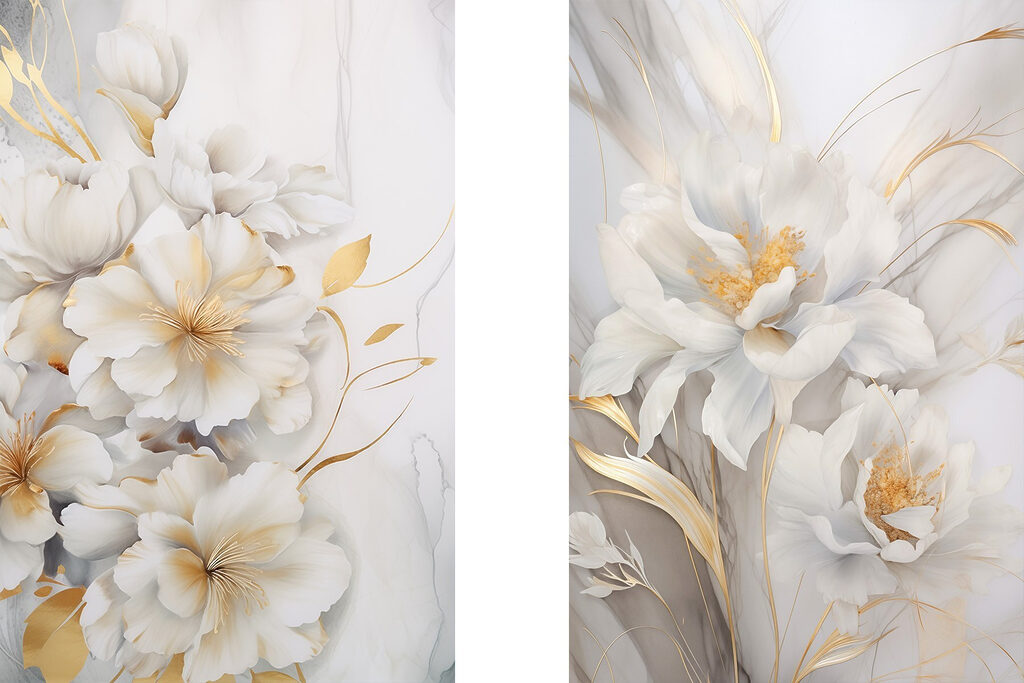 Weiß-goldene Blüten — ganzes Design