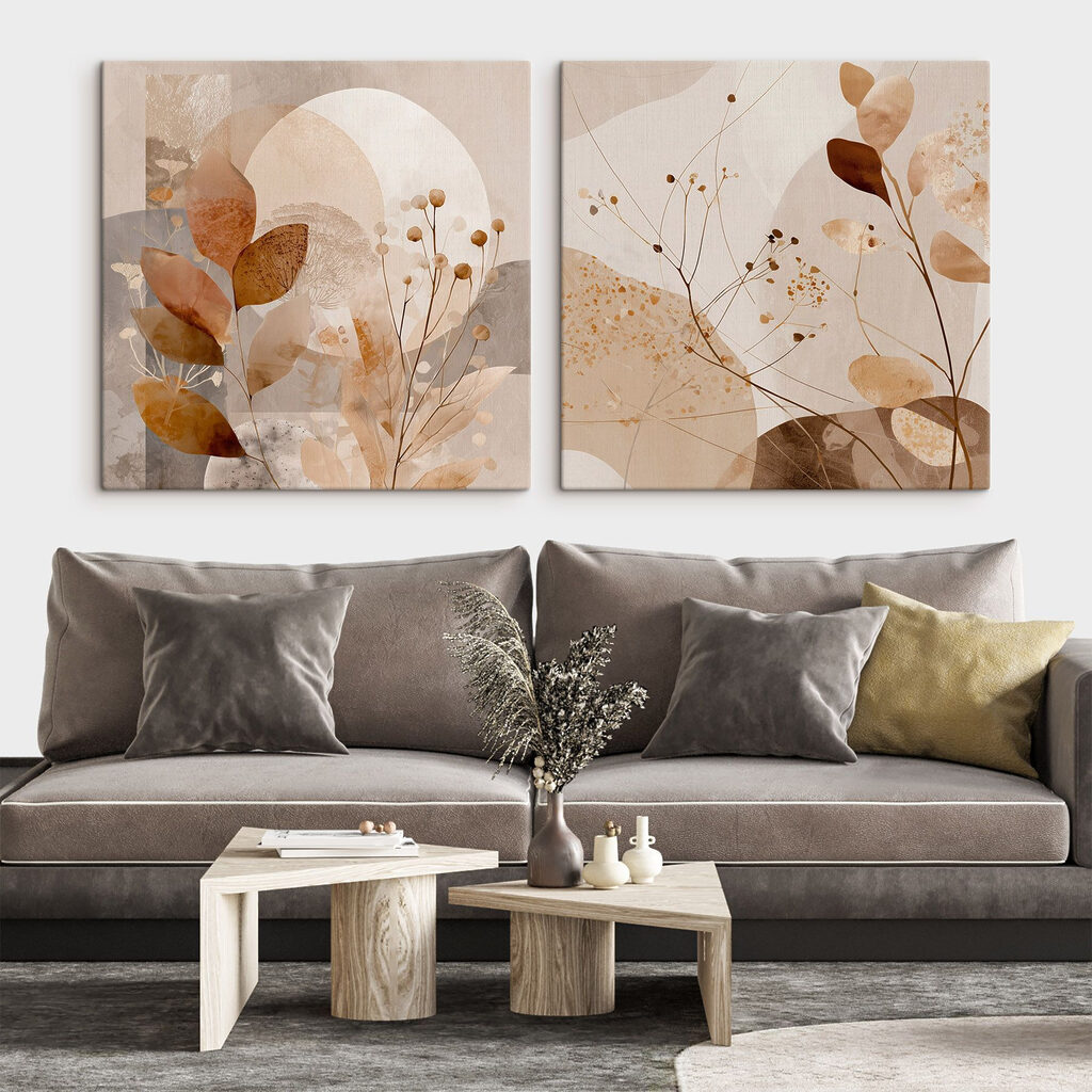 Samenkapseln und sanfte Formen in einem Interieur
