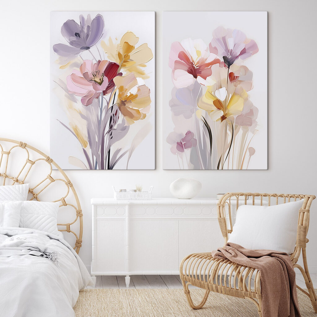 Luftiger Aquarellstrauß in einem Interieur