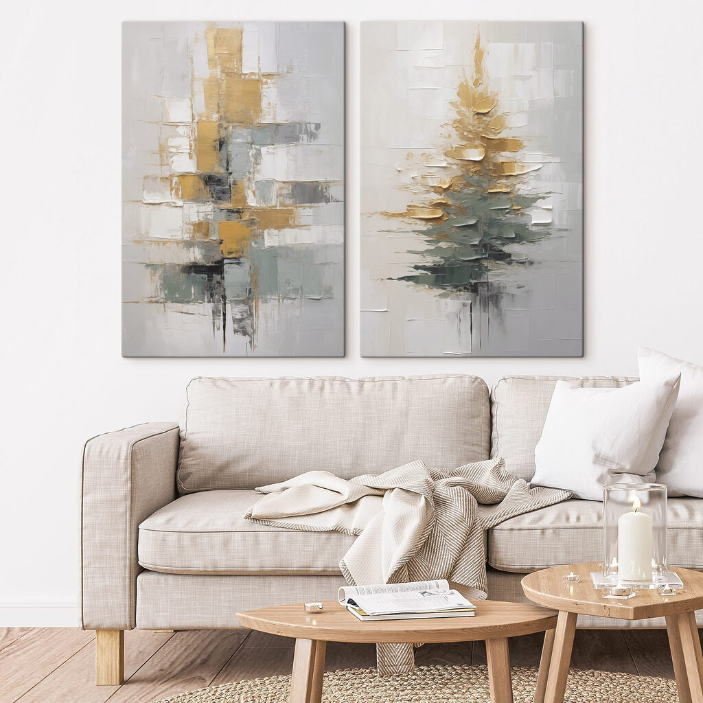 Grün-goldener Baum in einem Interieur