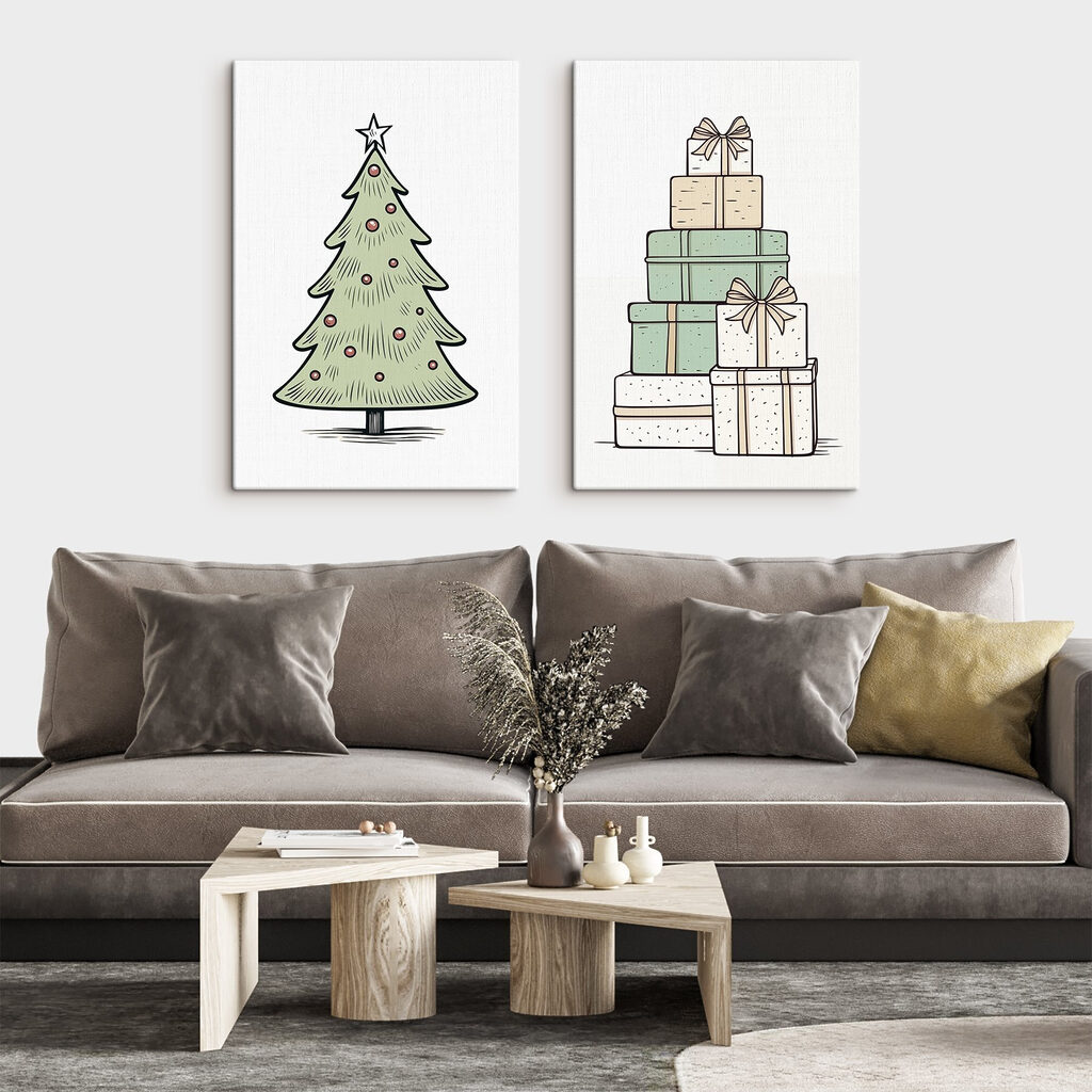 Weihnachtsbaum und Geschenke in einem Interieur