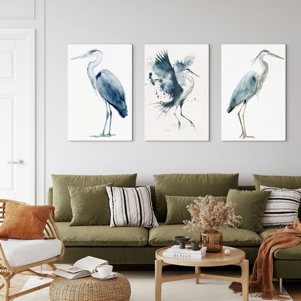 Reiher in Aquarell in einem Interieur