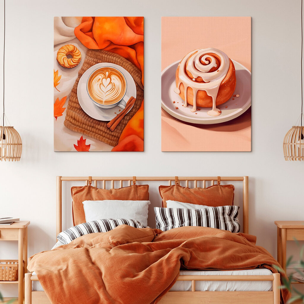 Kaffee und Zimtschnecke in einem Interieur