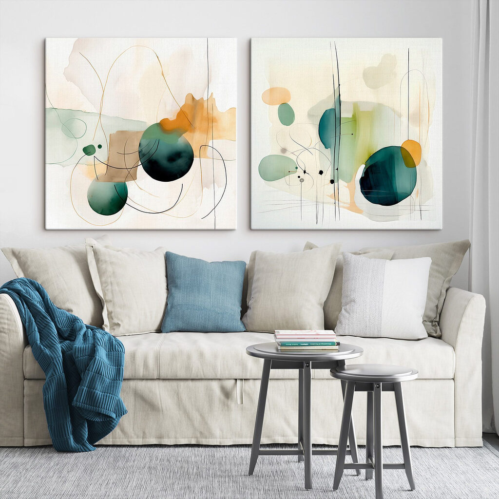 Linien zwischen Farbflecken in einem Interieur