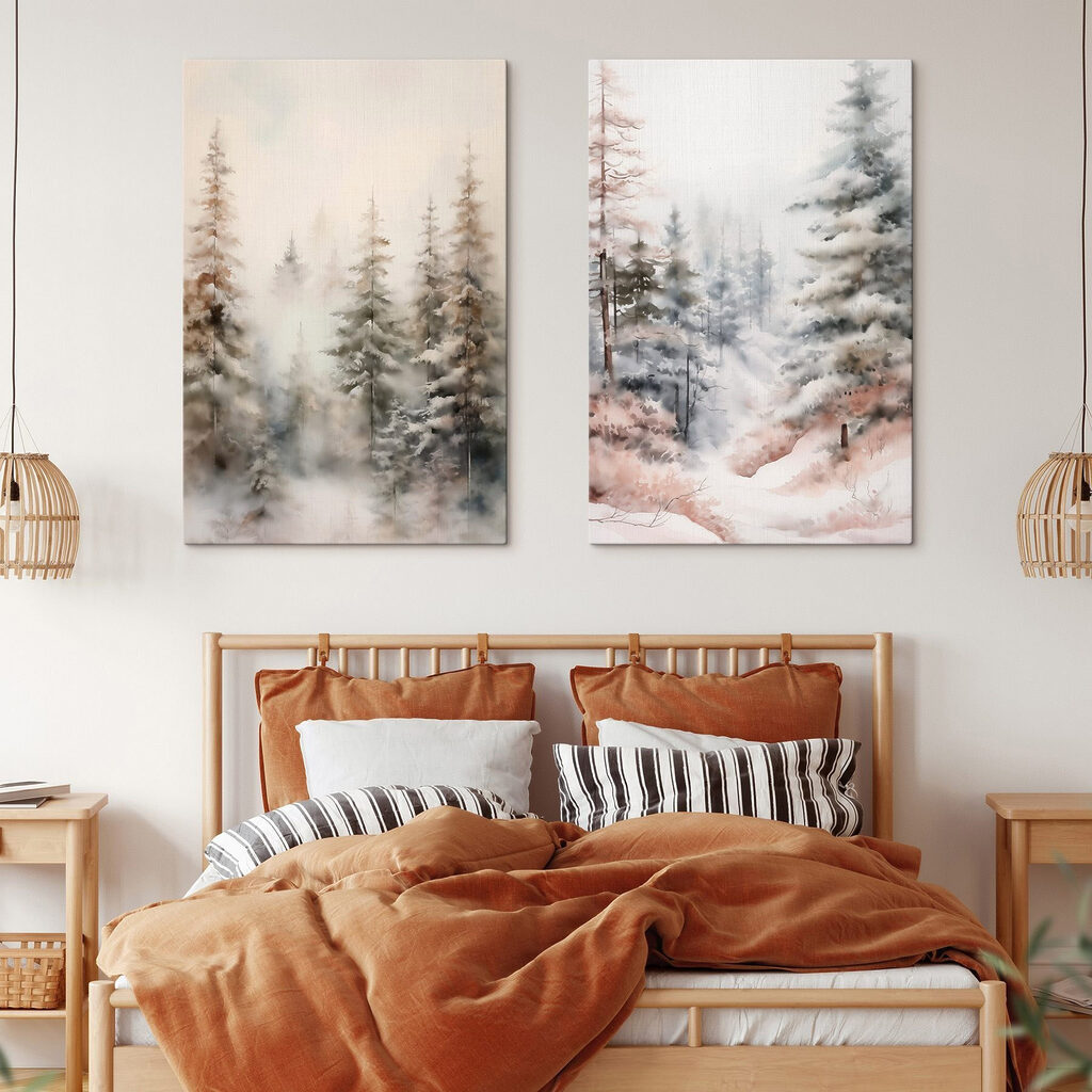 Wald im Schnee in einem Interieur